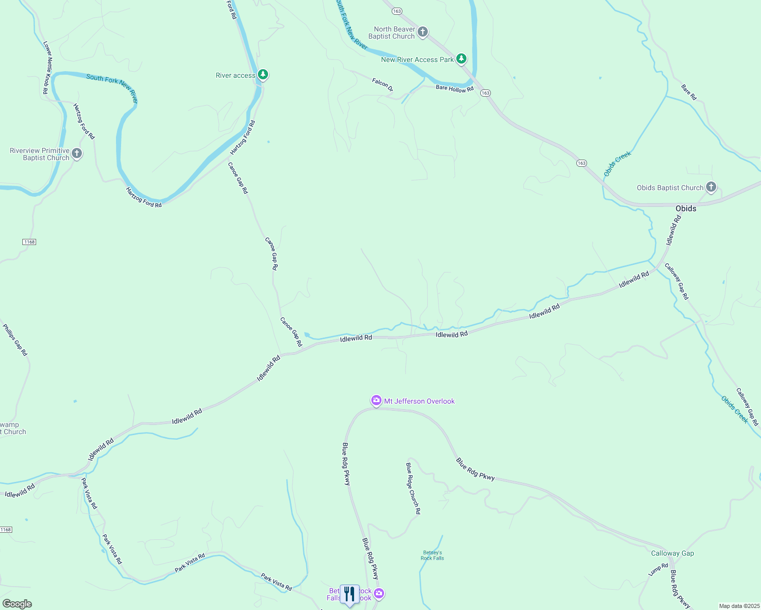 map of restaurants, bars, coffee shops, grocery stores, and more near 1718 Idlewild Road in West Jefferson
