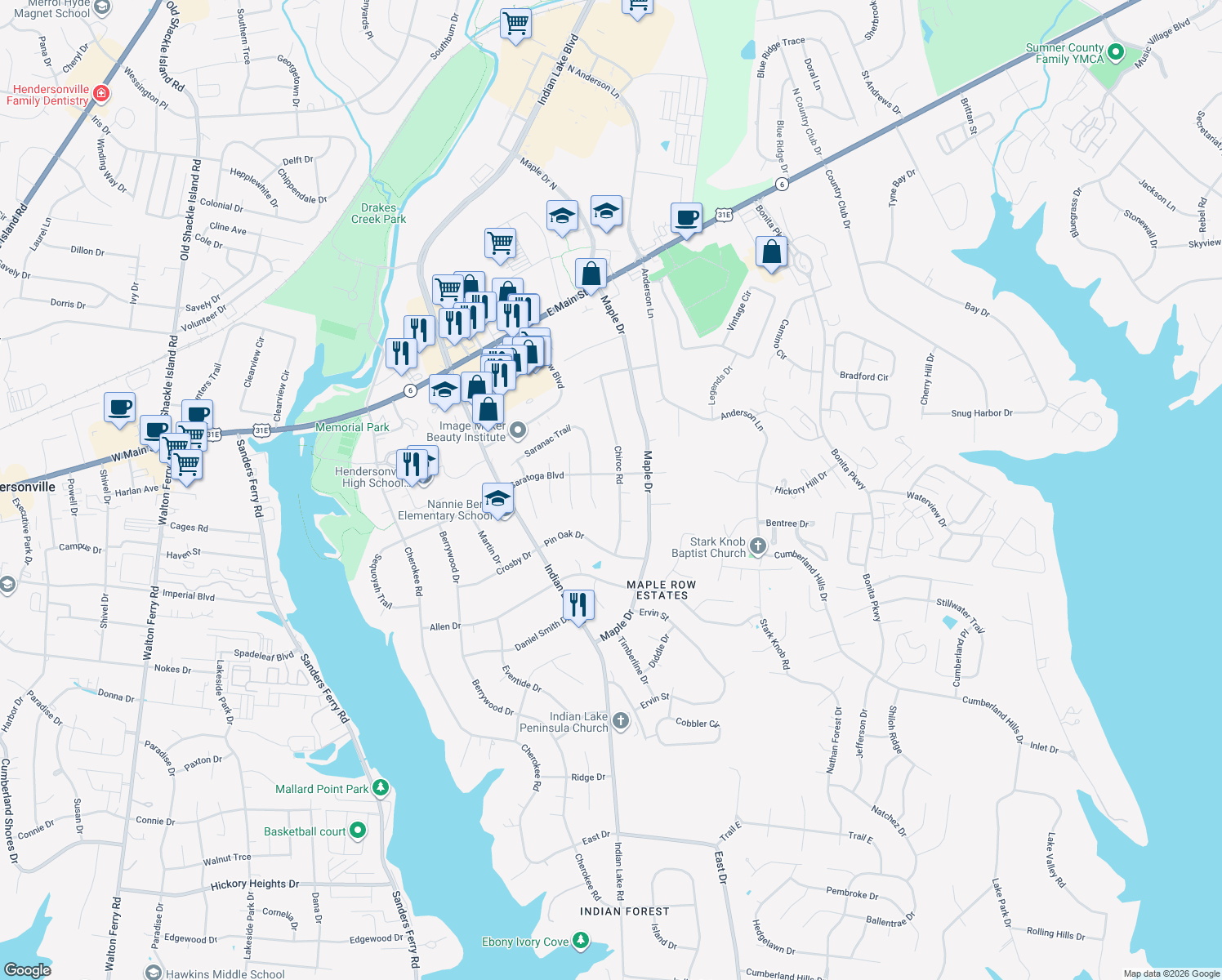 map of restaurants, bars, coffee shops, grocery stores, and more near 128 Chiroc Road in Hendersonville