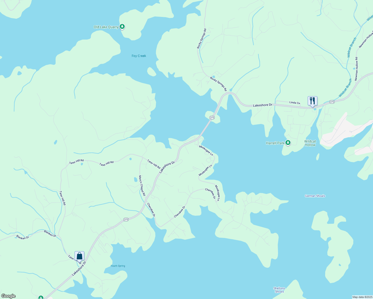 map of restaurants, bars, coffee shops, grocery stores, and more near Hawk Nest in Bean Station