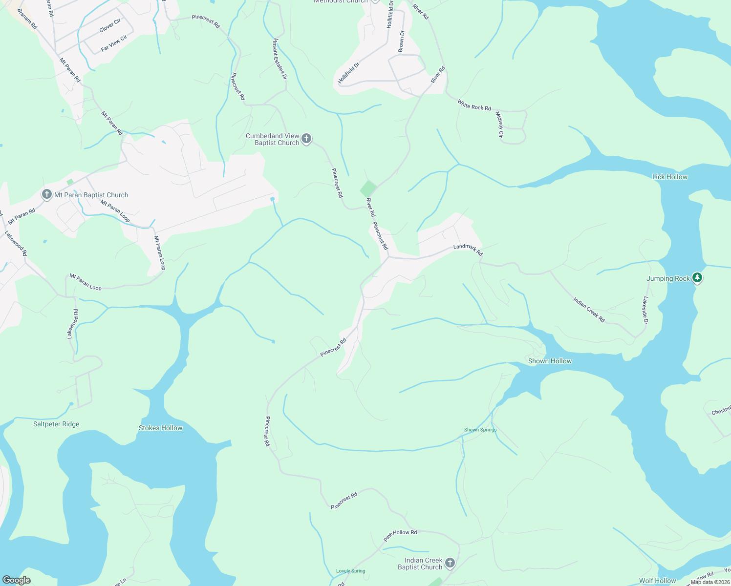 map of restaurants, bars, coffee shops, grocery stores, and more near 1285 Pinecrest Road in Jacksboro