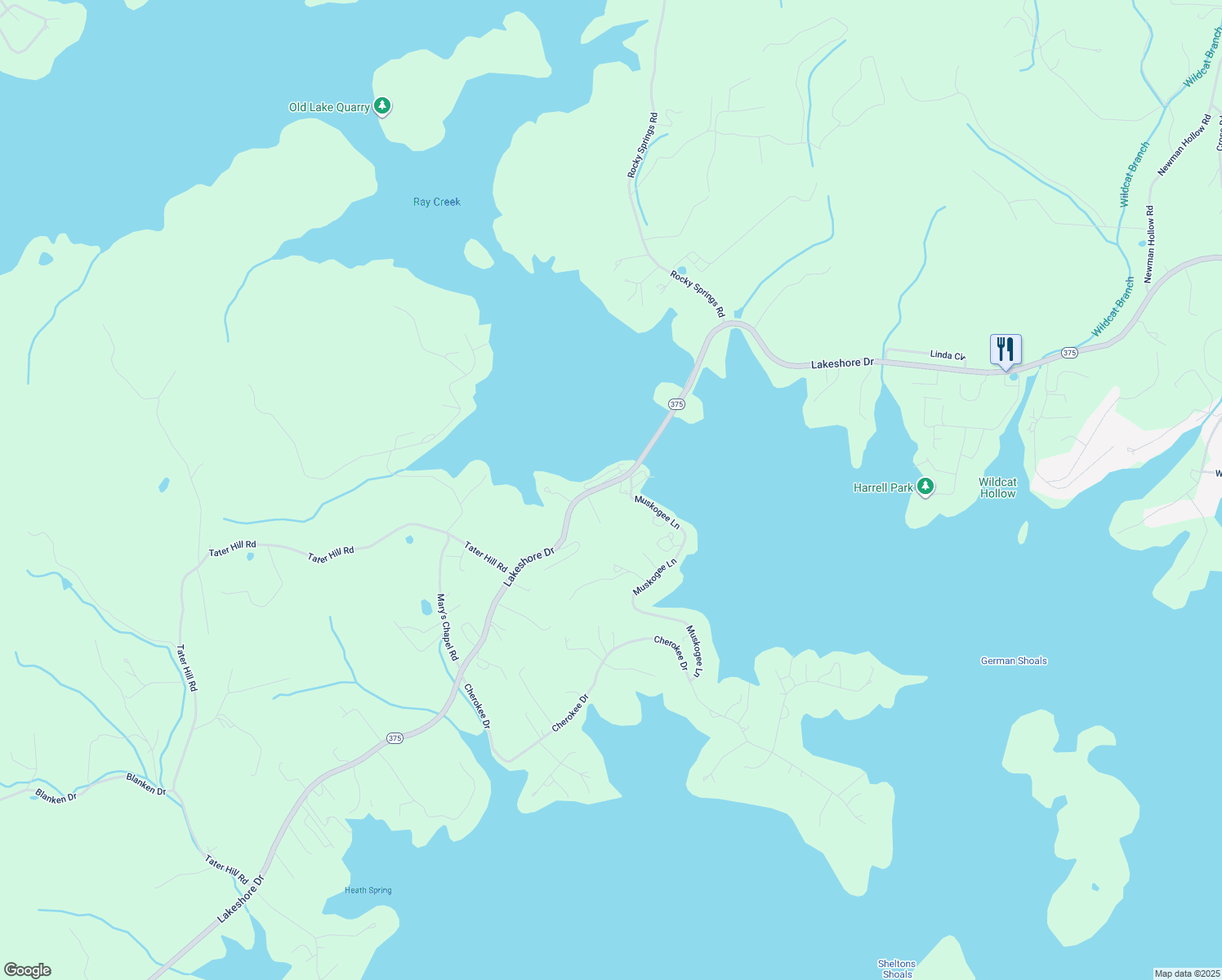 map of restaurants, bars, coffee shops, grocery stores, and more near Hawk Nest in Bean Station