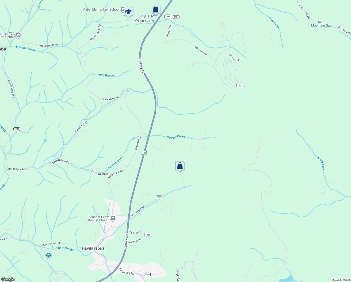 map of restaurants, bars, coffee shops, grocery stores, and more near 497 Harley Perry Road in Zionville