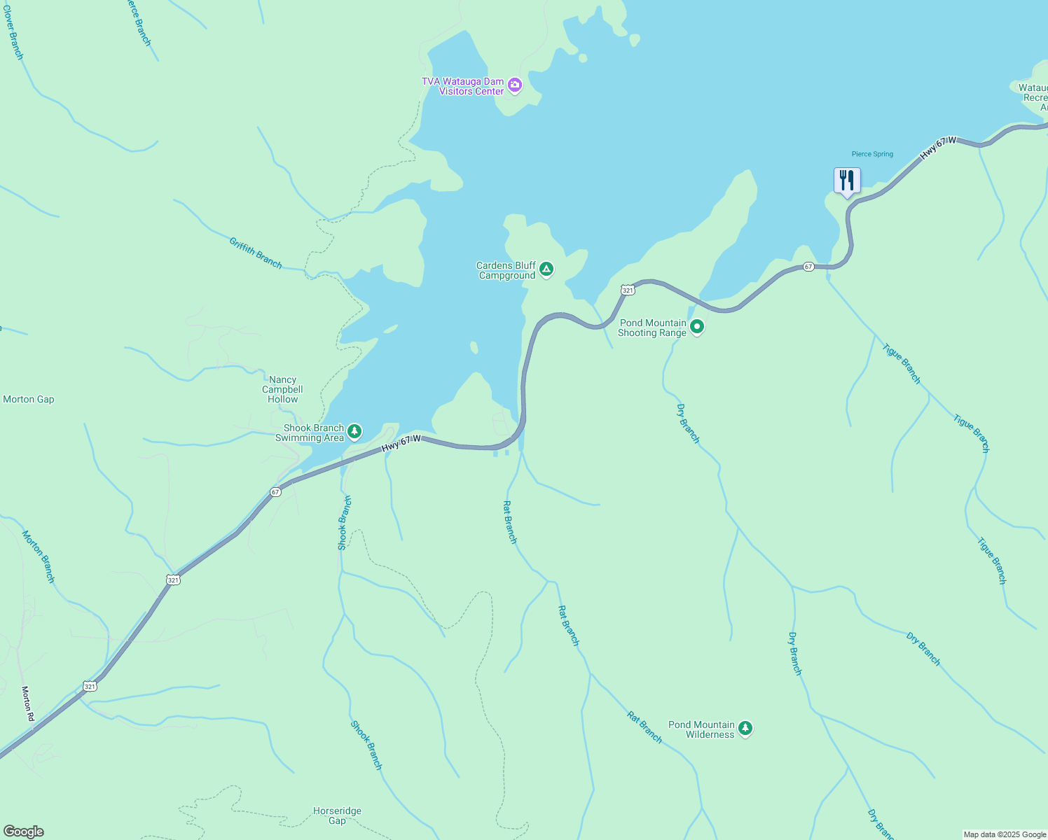 map of restaurants, bars, coffee shops, grocery stores, and more near Highway 67 in Hampton