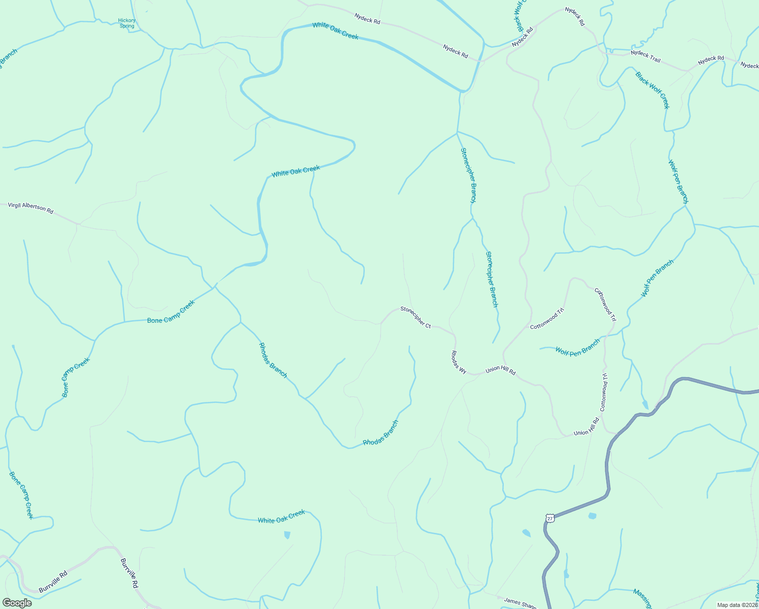 map of restaurants, bars, coffee shops, grocery stores, and more near Unnamed Road in Sunbright