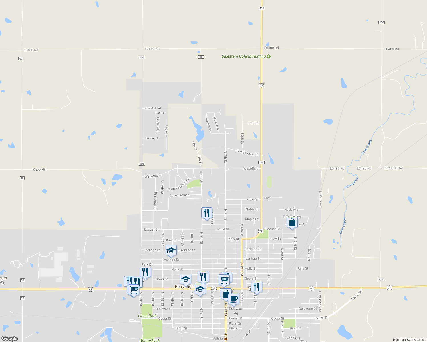 map of restaurants, bars, coffee shops, grocery stores, and more near 804 Wakefield Road in Perry