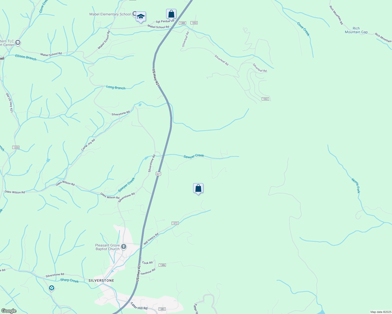 map of restaurants, bars, coffee shops, grocery stores, and more near 497 Harley Perry Road in Zionville