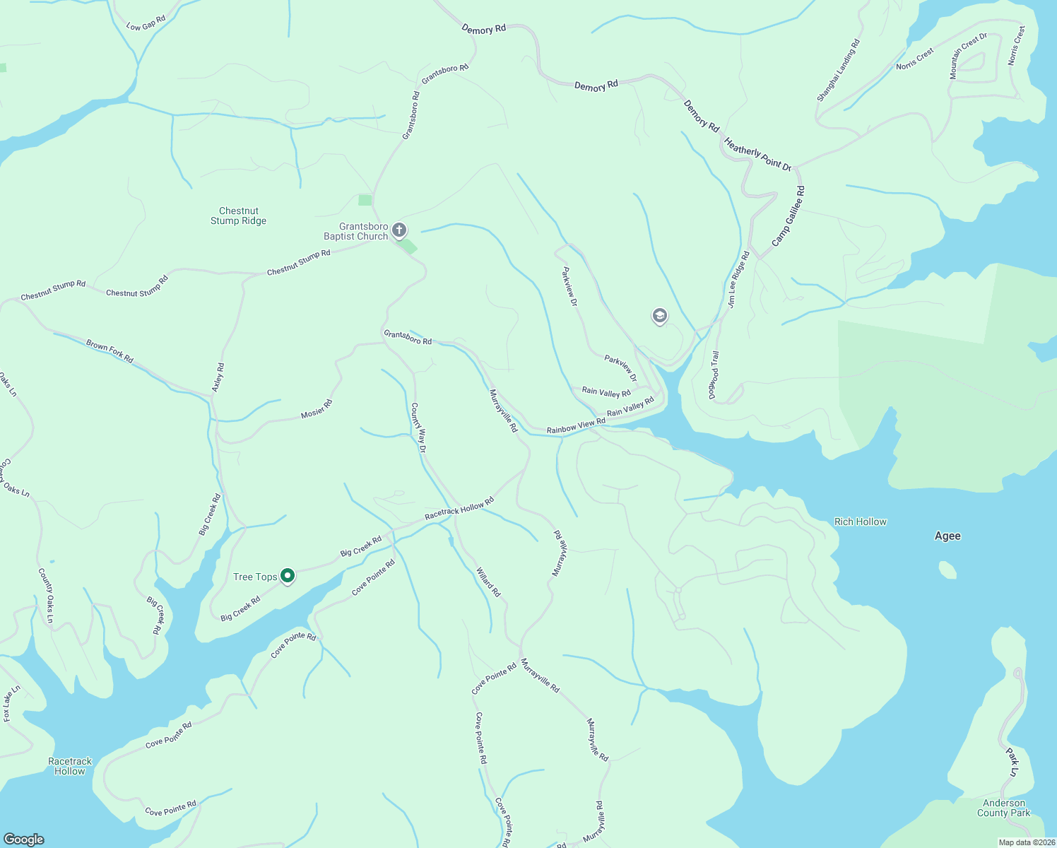 map of restaurants, bars, coffee shops, grocery stores, and more near 170 Rainbow View Road in LaFollette
