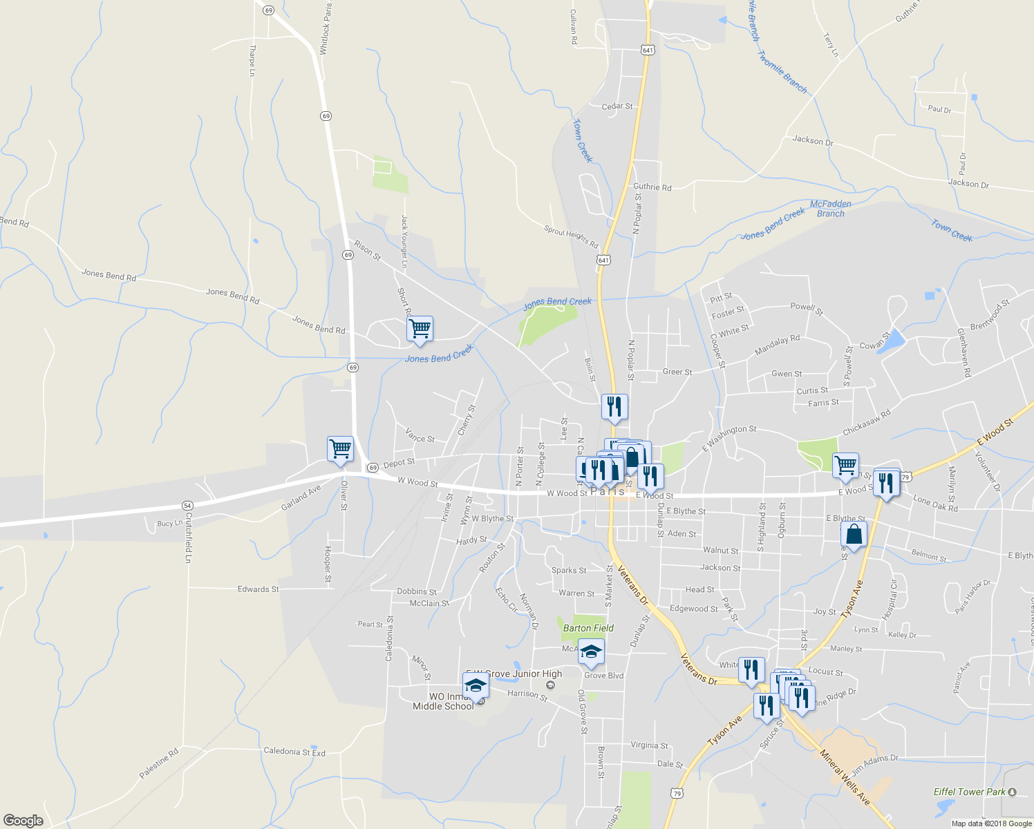 map of restaurants, bars, coffee shops, grocery stores, and more near 408 North Porter Street in Paris