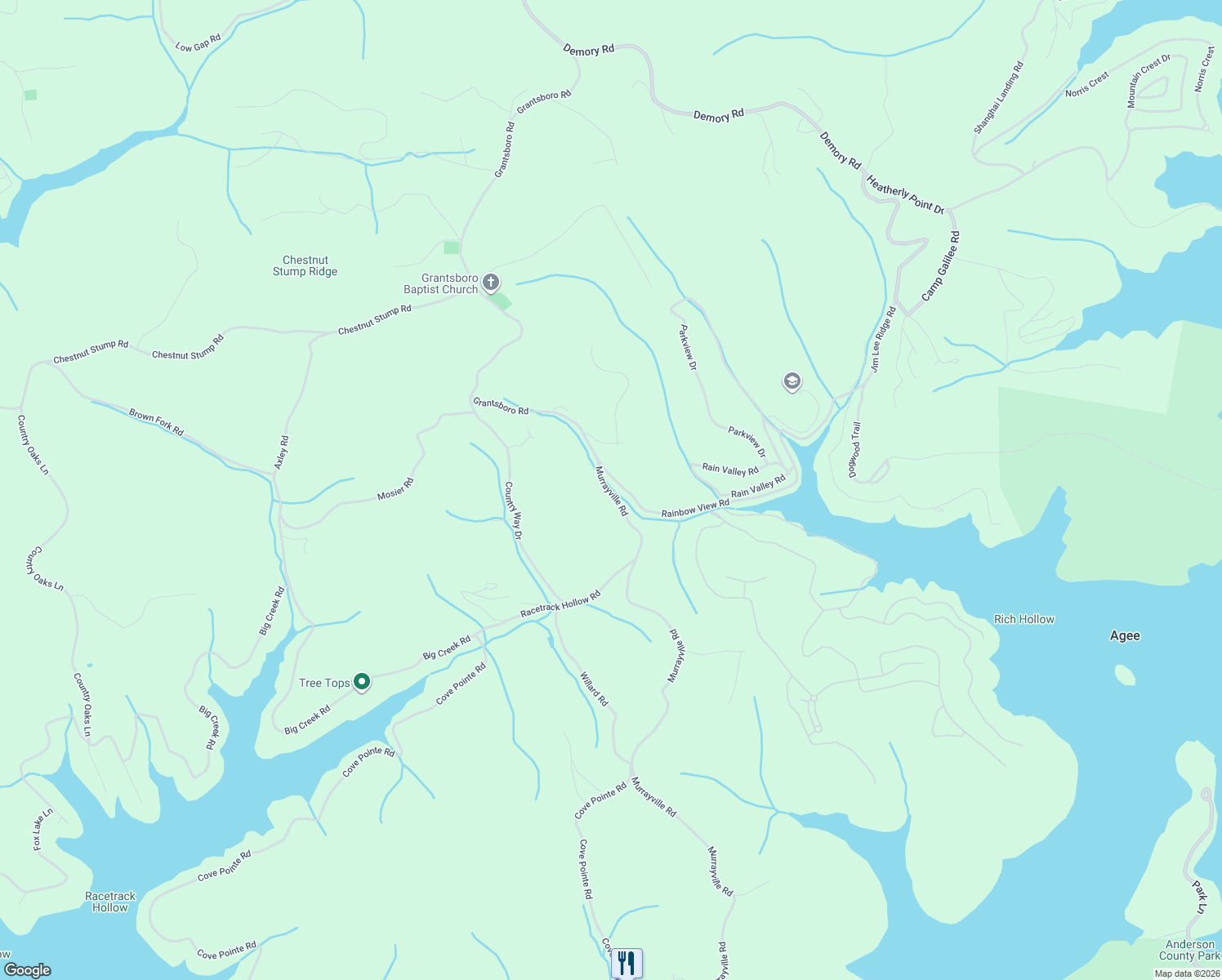 map of restaurants, bars, coffee shops, grocery stores, and more near 1681 Murrayville Road in LaFollette