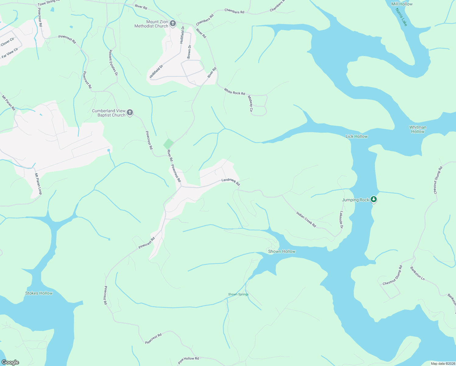 map of restaurants, bars, coffee shops, grocery stores, and more near 322 Landmark Road in Jacksboro
