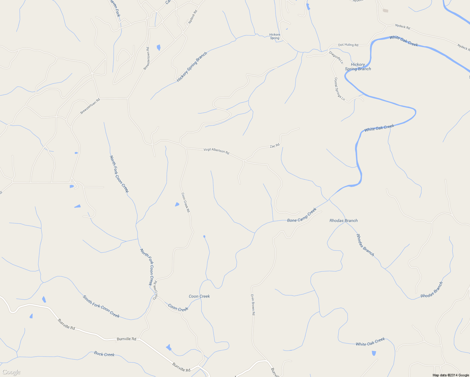 map of restaurants, bars, coffee shops, grocery stores, and more near 153 Virgil Albertson Road in Sunbright