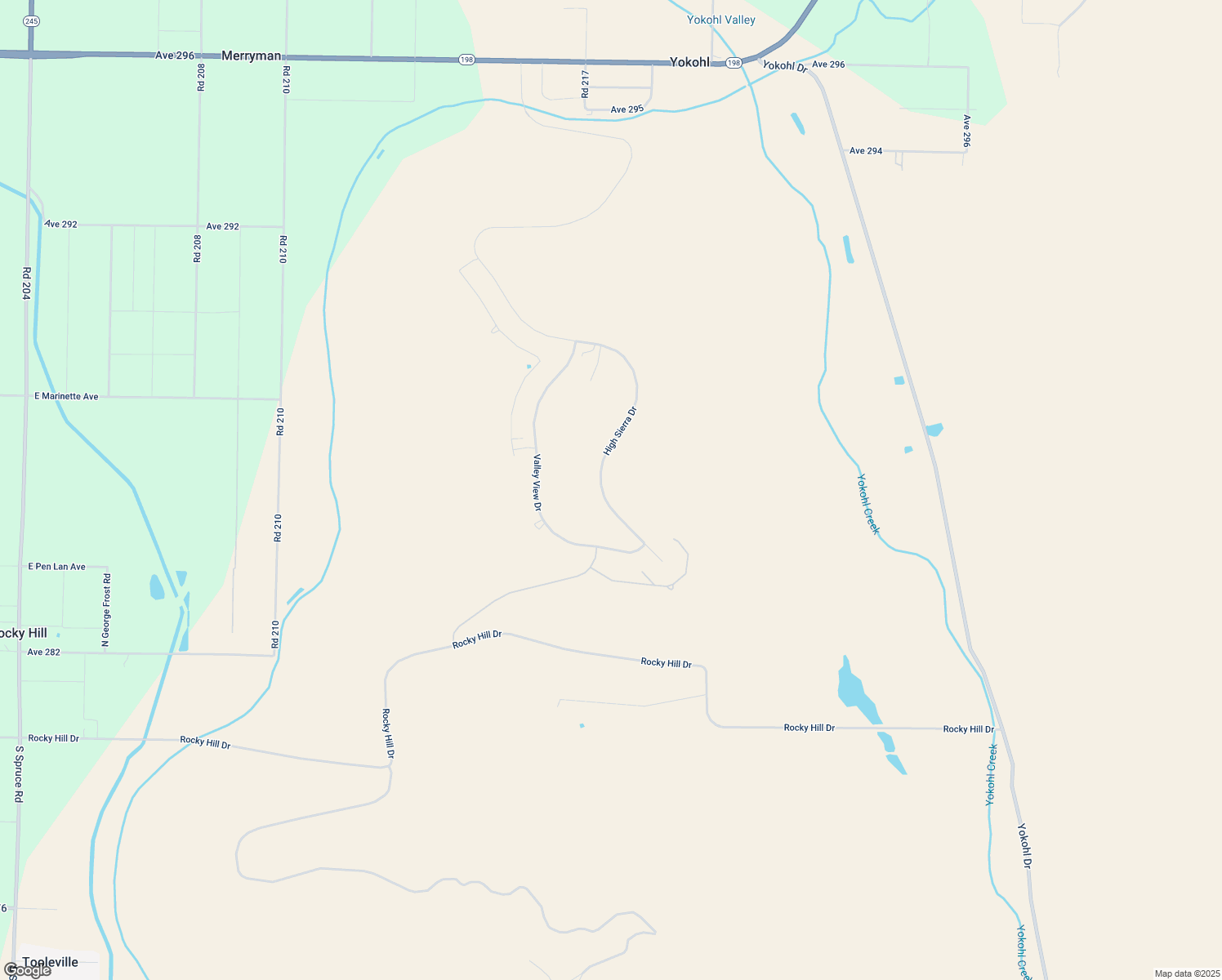 map of restaurants, bars, coffee shops, grocery stores, and more near 463 High Sierra Drive in Exeter