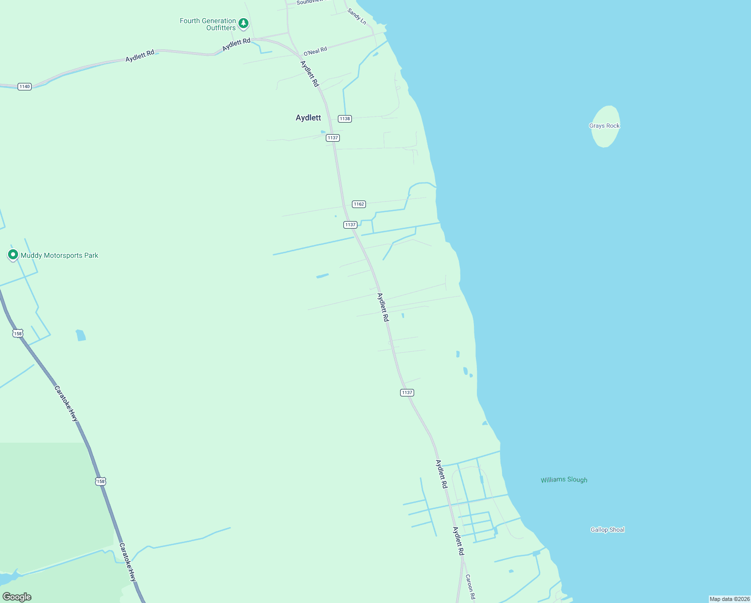 map of restaurants, bars, coffee shops, grocery stores, and more near 772 Aydlett Rd in Currituck
