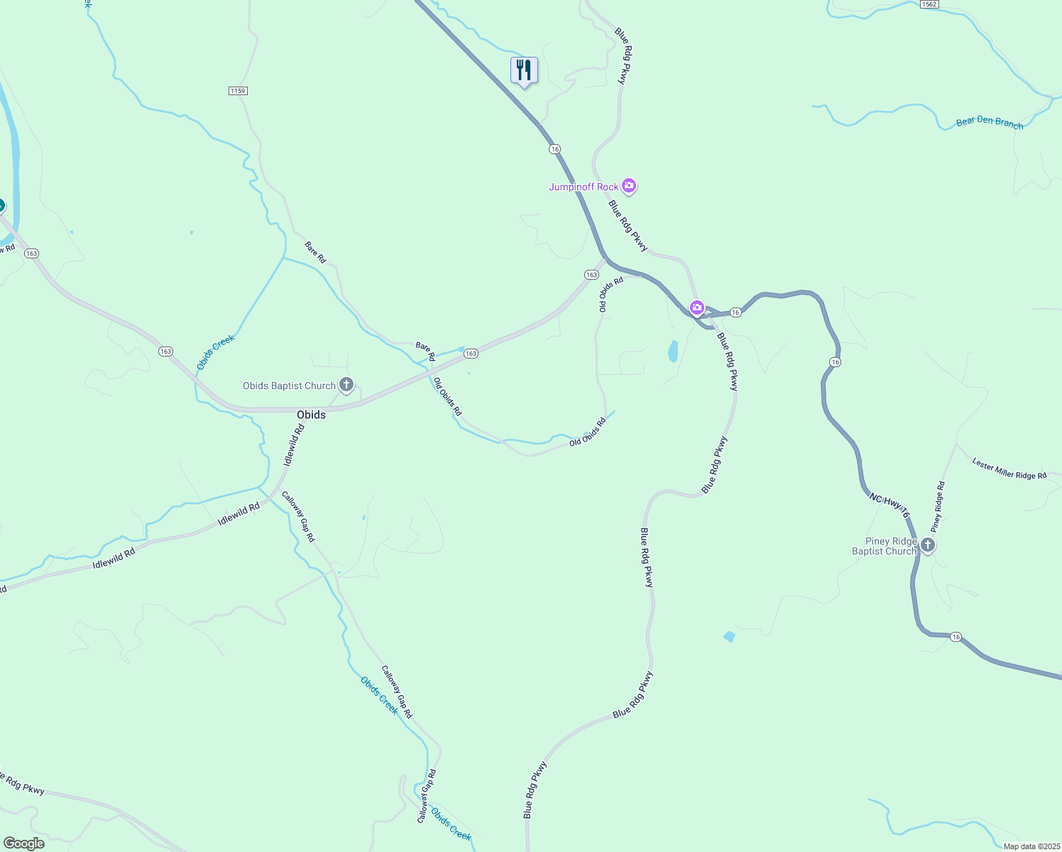 map of restaurants, bars, coffee shops, grocery stores, and more near 1098 Old Obids Road in West Jefferson