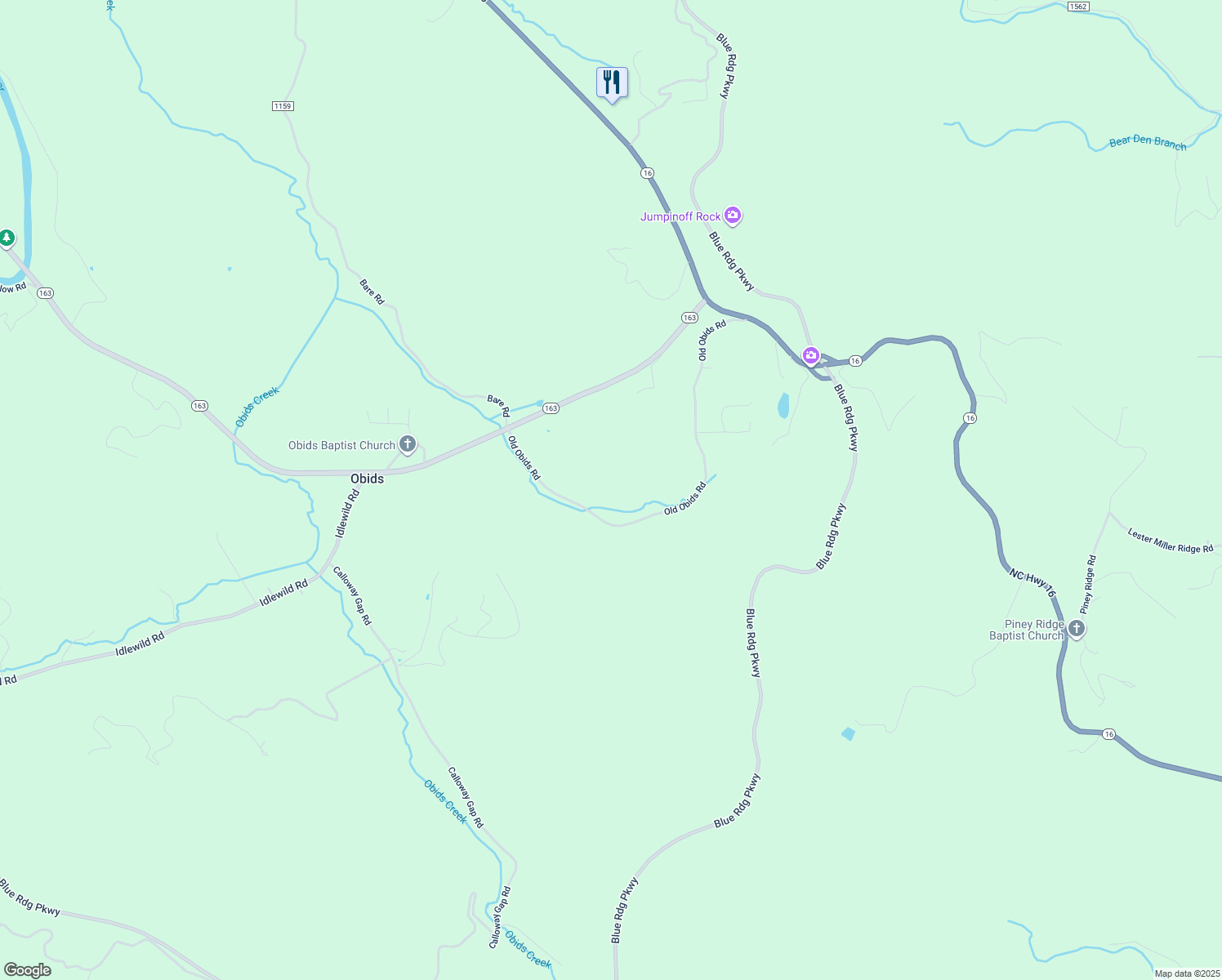 map of restaurants, bars, coffee shops, grocery stores, and more near 1098 Old Obids Road in West Jefferson