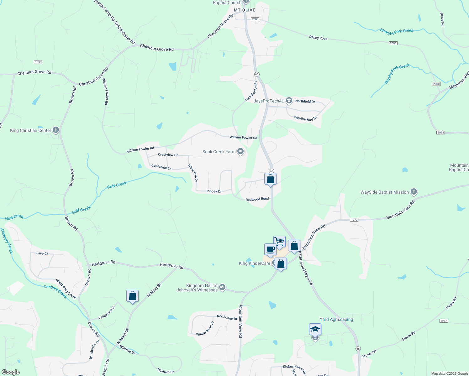 map of restaurants, bars, coffee shops, grocery stores, and more near 200 Redwood Bend in King