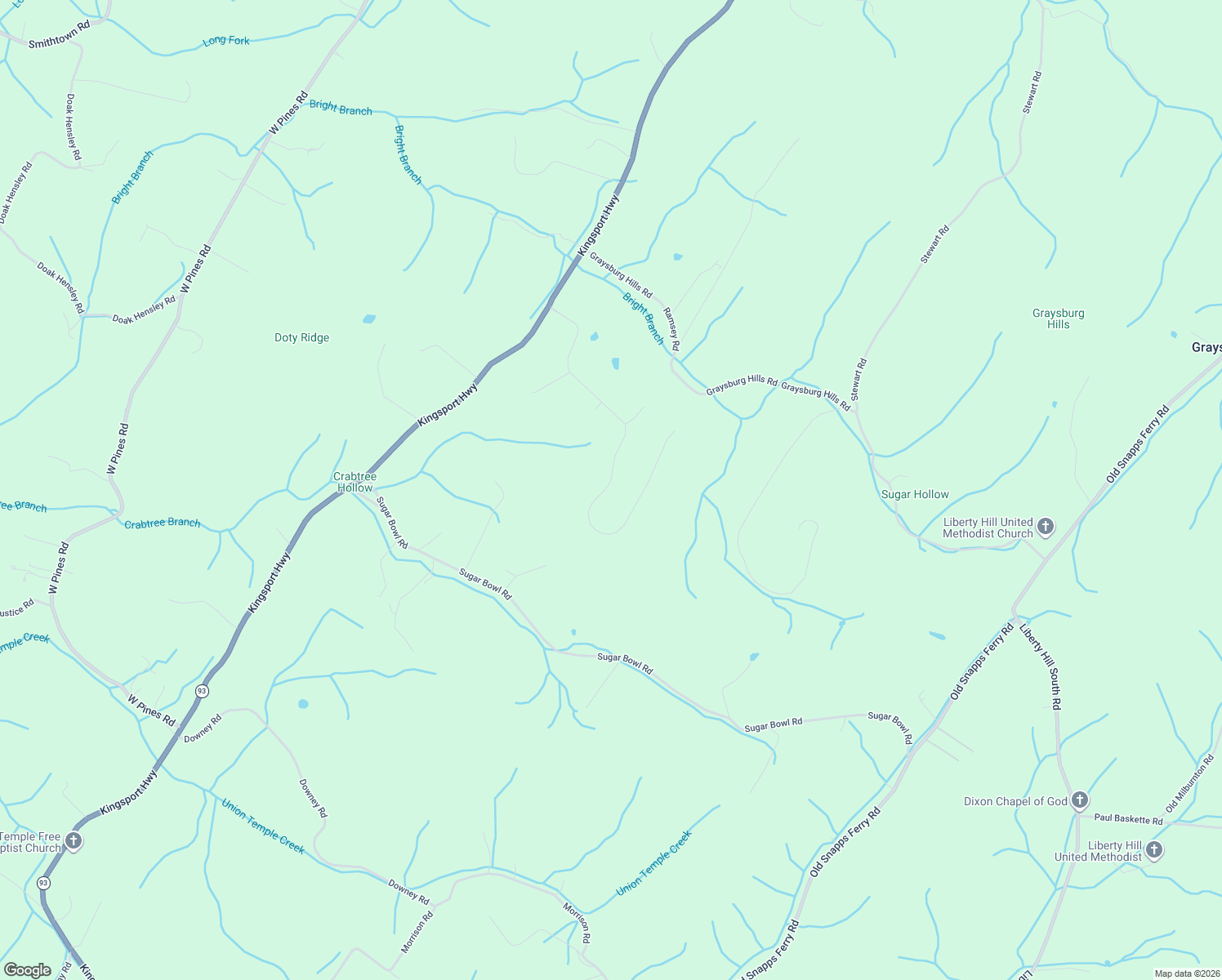 map of restaurants, bars, coffee shops, grocery stores, and more near 575 Chimney Top Lane in Chuckey