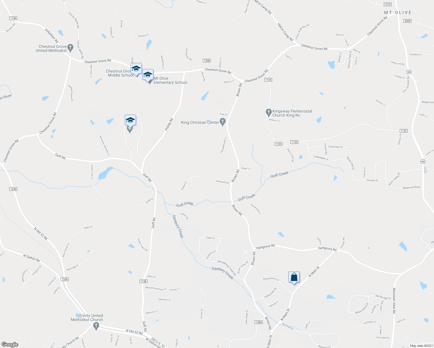 map of restaurants, bars, coffee shops, grocery stores, and more near 114 Deerfield Road in King