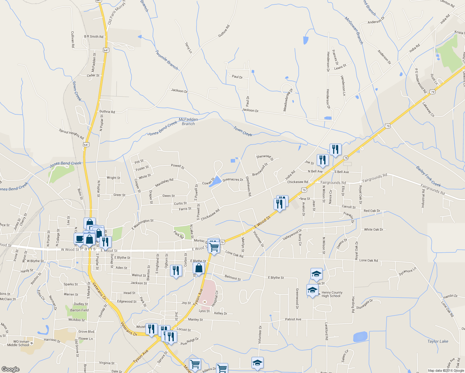 map of restaurants, bars, coffee shops, grocery stores, and more near 106 Crestview Circle in Paris