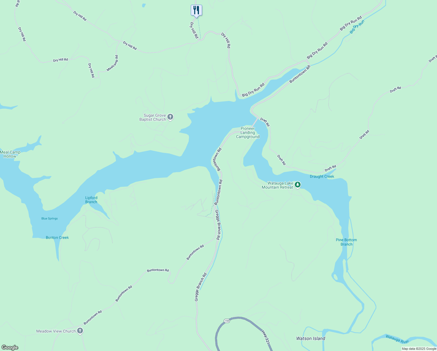 map of restaurants, bars, coffee shops, grocery stores, and more near 2575 Buntontown Road in Butler