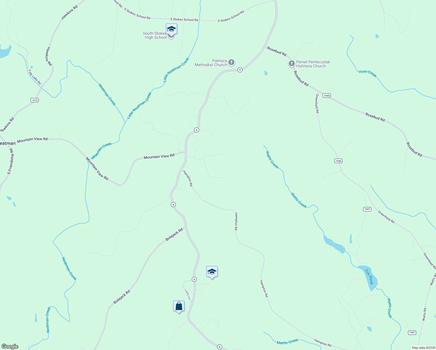 map of restaurants, bars, coffee shops, grocery stores, and more near 1115 Bailey Road in Germanton