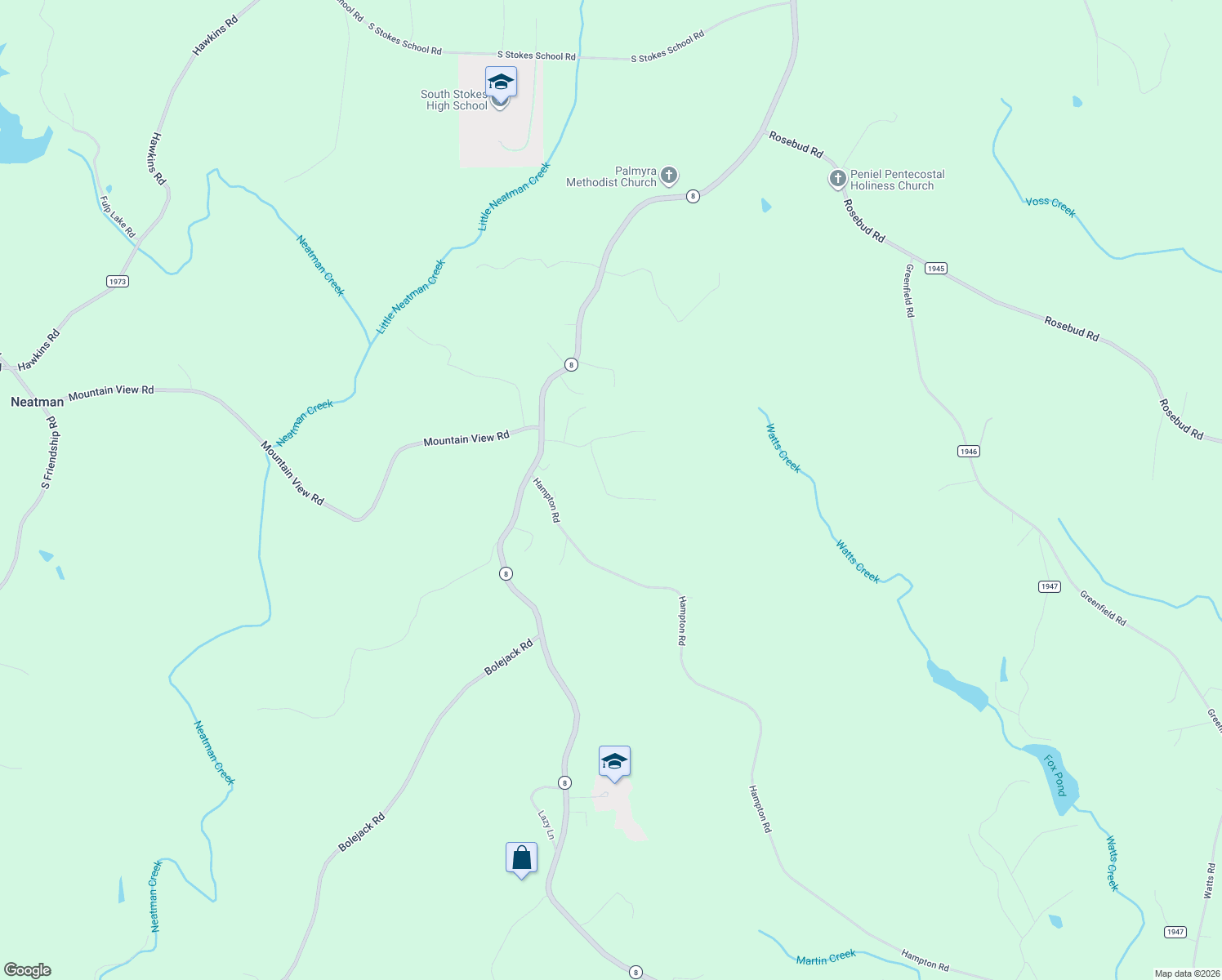 map of restaurants, bars, coffee shops, grocery stores, and more near 1070 Bailey Road in Germanton
