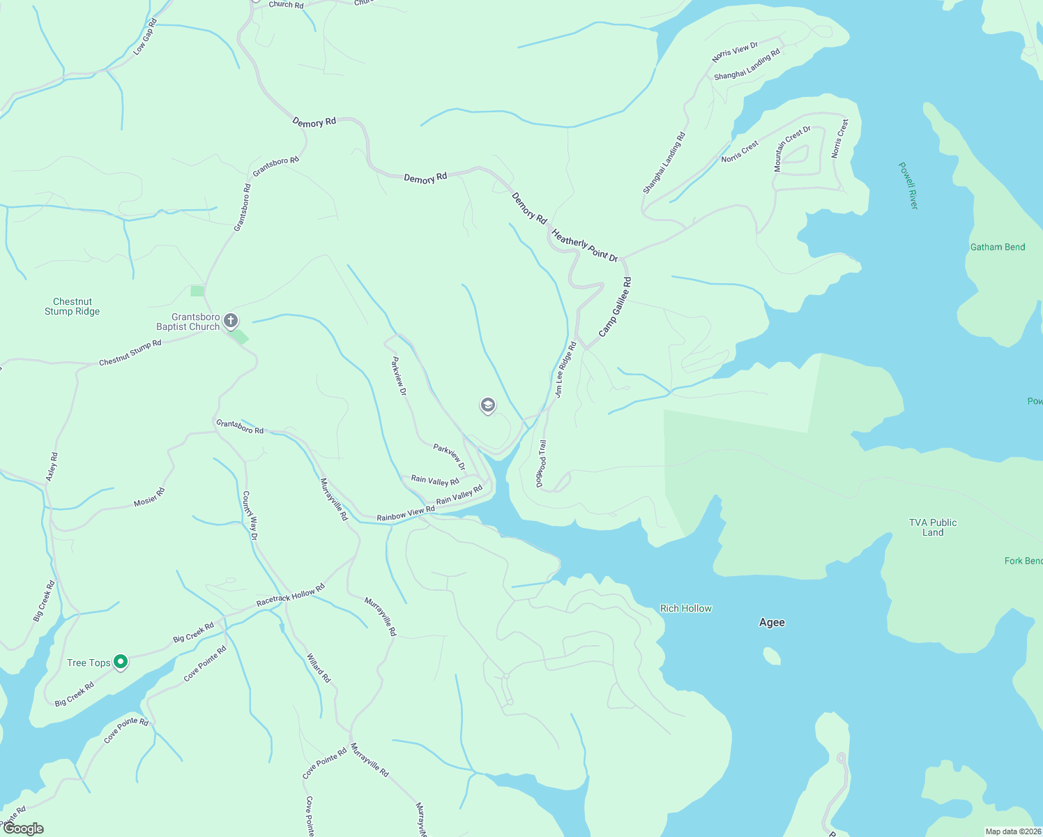 map of restaurants, bars, coffee shops, grocery stores, and more near 577 Harbor Lane in LaFollette