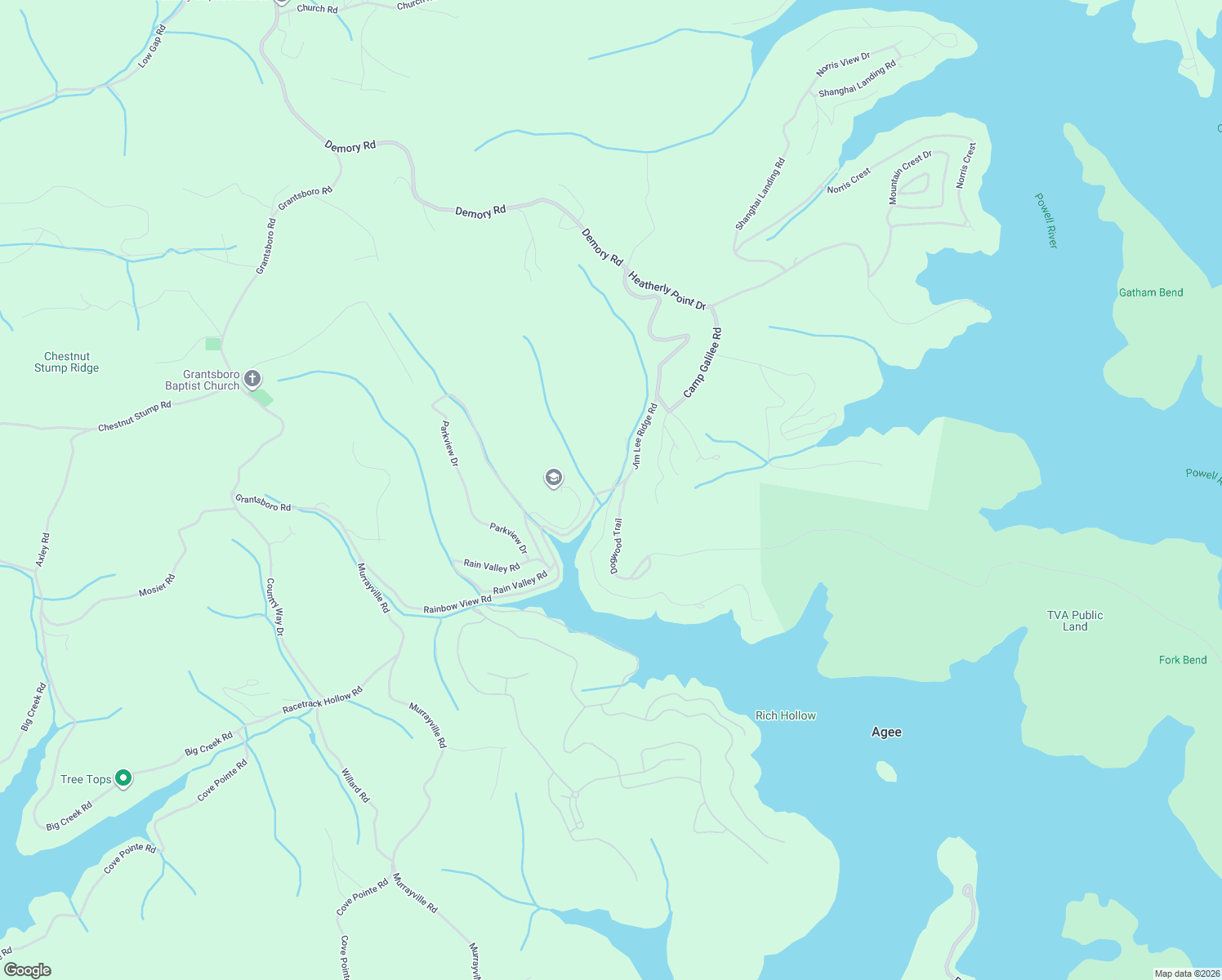 map of restaurants, bars, coffee shops, grocery stores, and more near 577 Harbor Lane in LaFollette