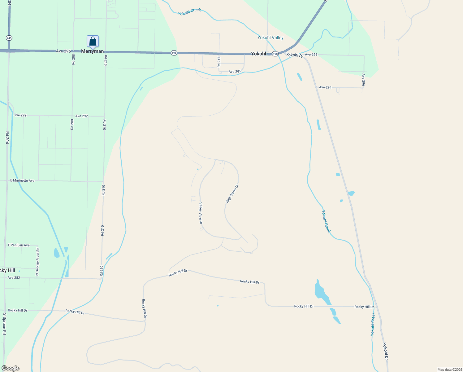 map of restaurants, bars, coffee shops, grocery stores, and more near 366 High Sierra Drive in Exeter
