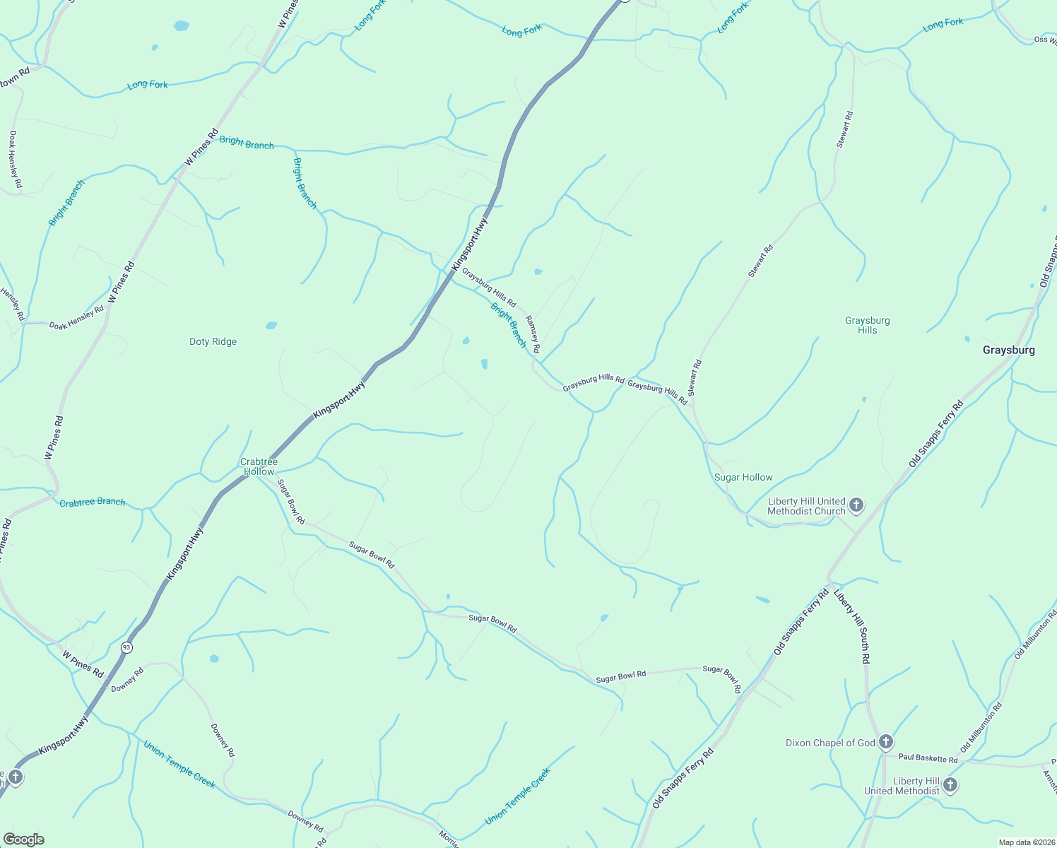 map of restaurants, bars, coffee shops, grocery stores, and more near 1190 Chimney Top Lane in Chuckey