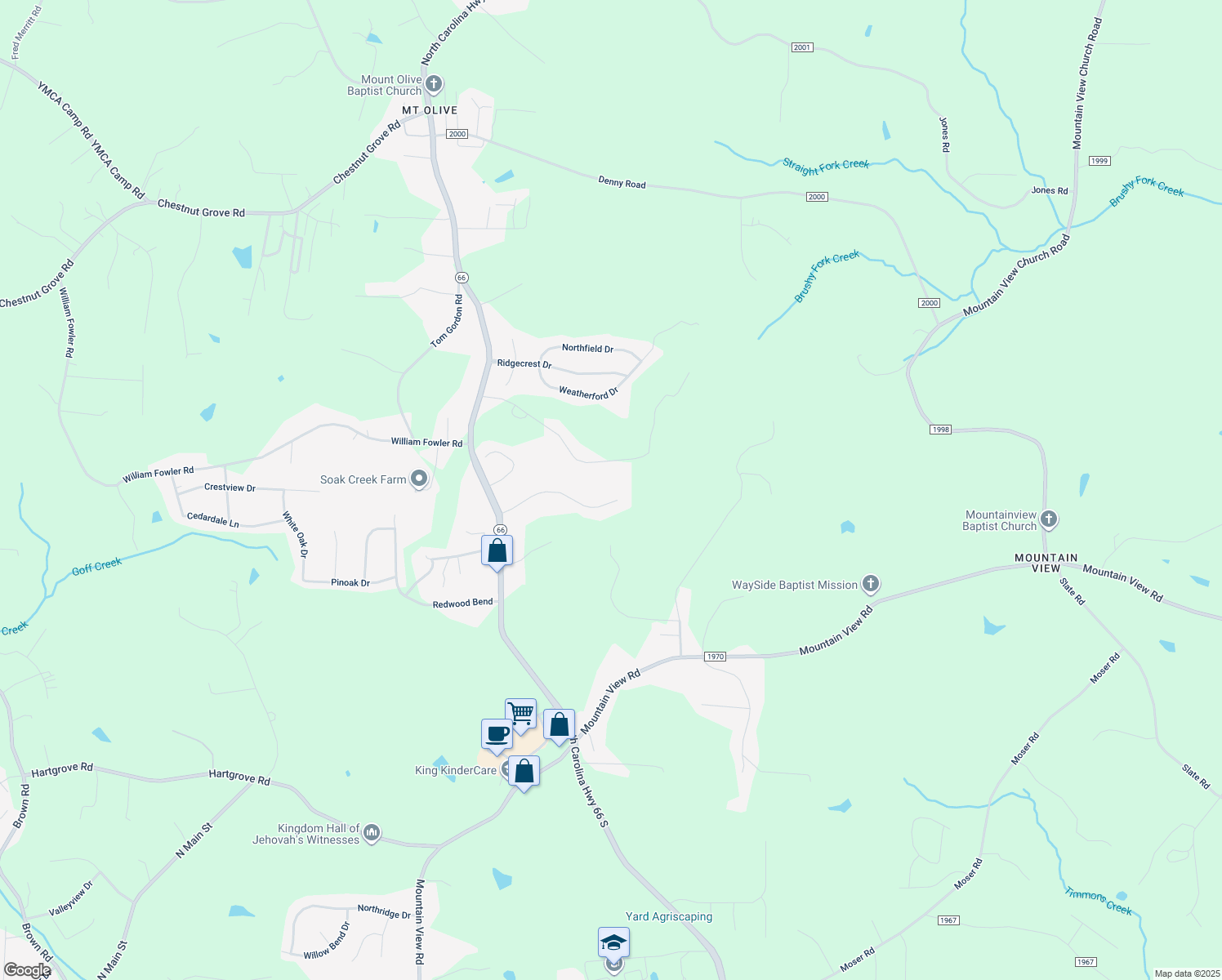 map of restaurants, bars, coffee shops, grocery stores, and more near 1185 Laurel Crest Road in King