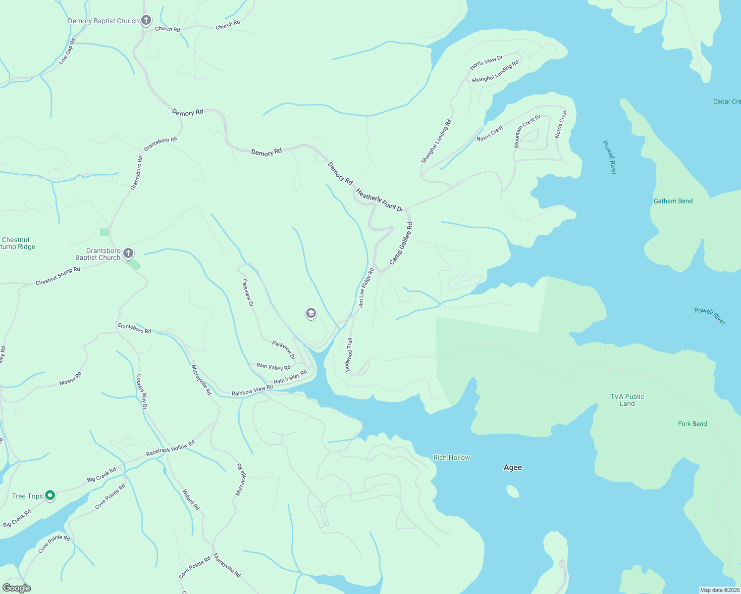 map of restaurants, bars, coffee shops, grocery stores, and more near 180 East Dogwood Trail in LaFollette