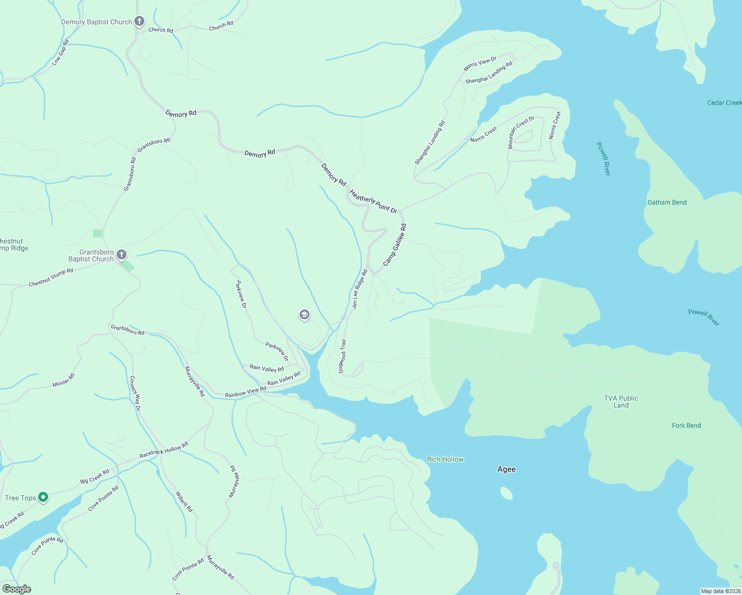 map of restaurants, bars, coffee shops, grocery stores, and more near 180 East Dogwood Trail in LaFollette