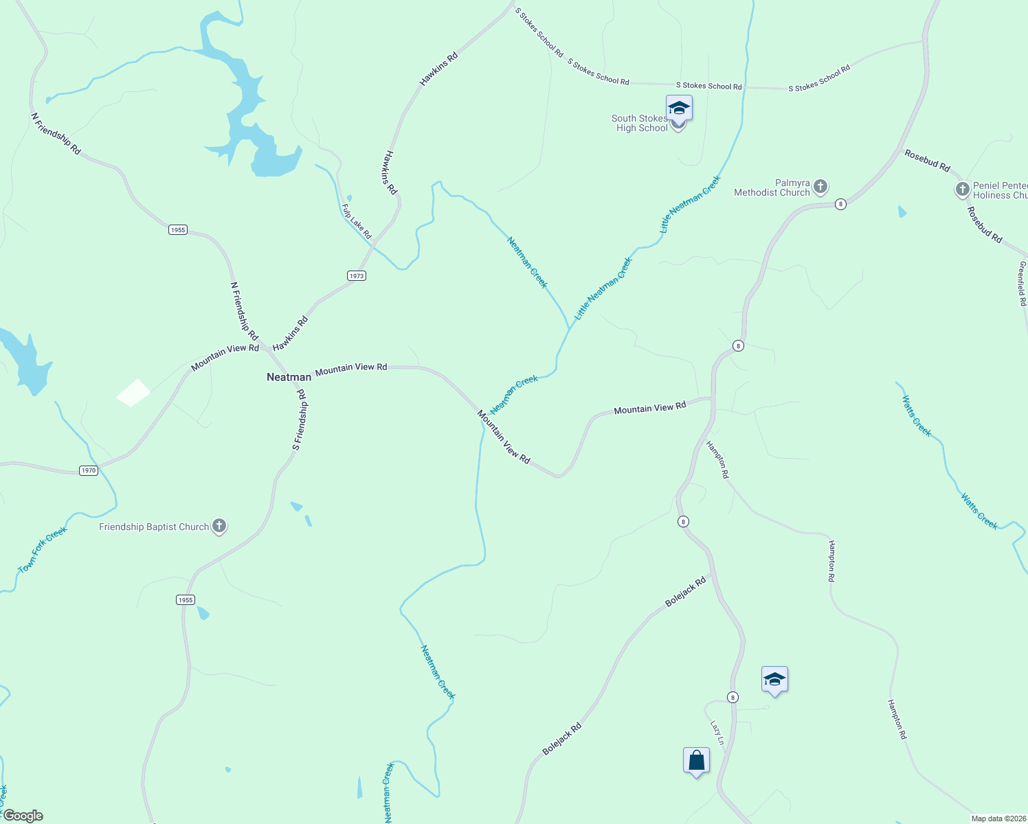 map of restaurants, bars, coffee shops, grocery stores, and more near 3305 Mountain View Road in Germanton