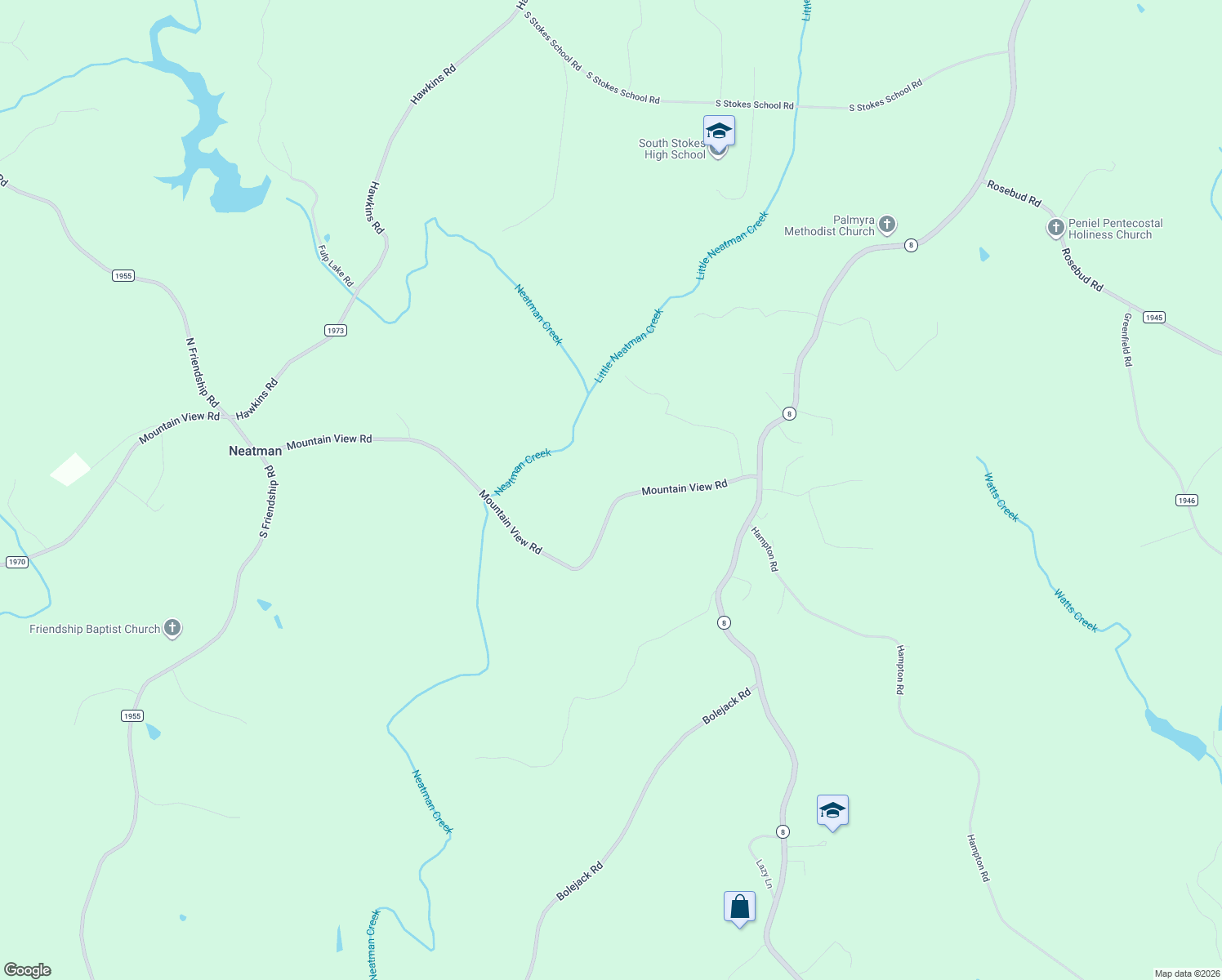 map of restaurants, bars, coffee shops, grocery stores, and more near 3305 Mountain View Road in Germanton