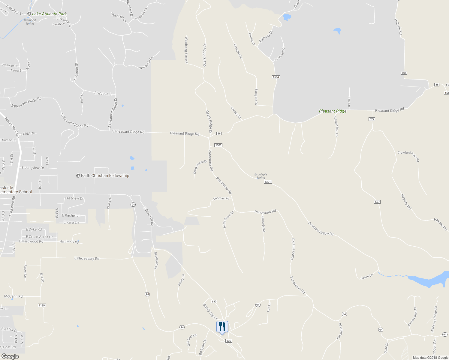 map of restaurants, bars, coffee shops, grocery stores, and more near 8708 Panorama Road in Rogers