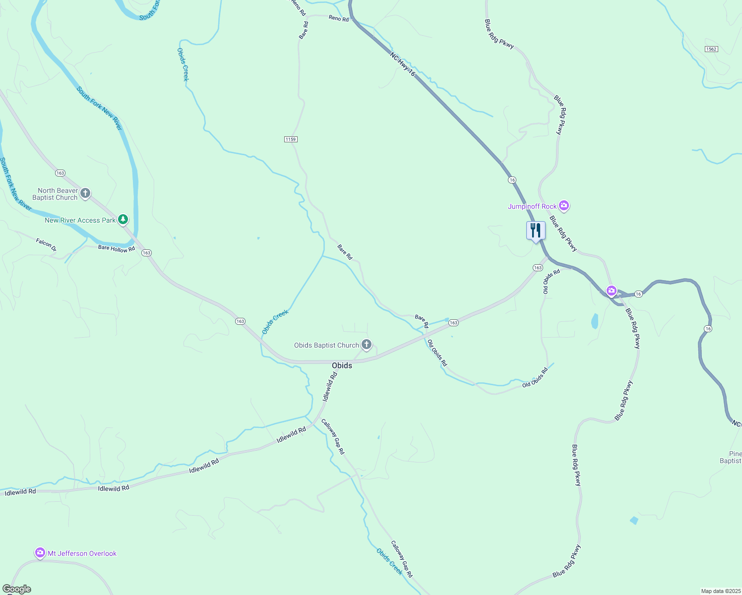 map of restaurants, bars, coffee shops, grocery stores, and more near 1656 Bare Hollow Road in West Jefferson
