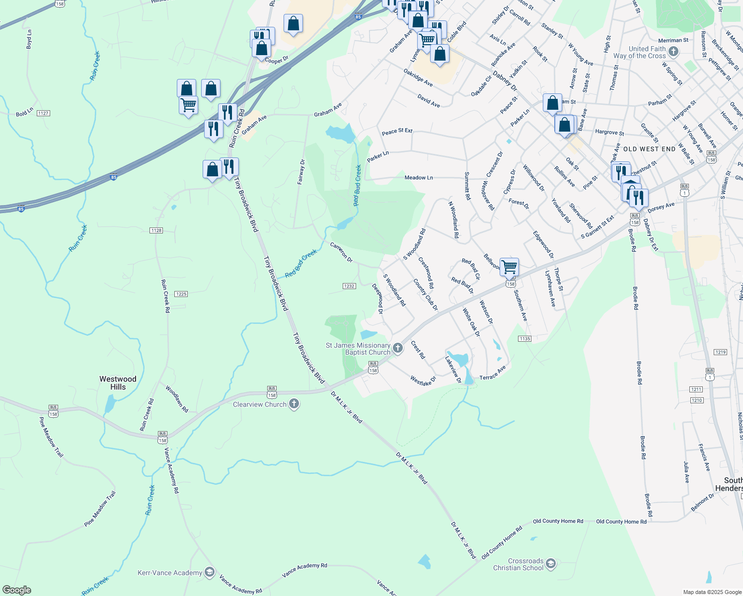 map of restaurants, bars, coffee shops, grocery stores, and more near 525 Deepwood Drive in Henderson