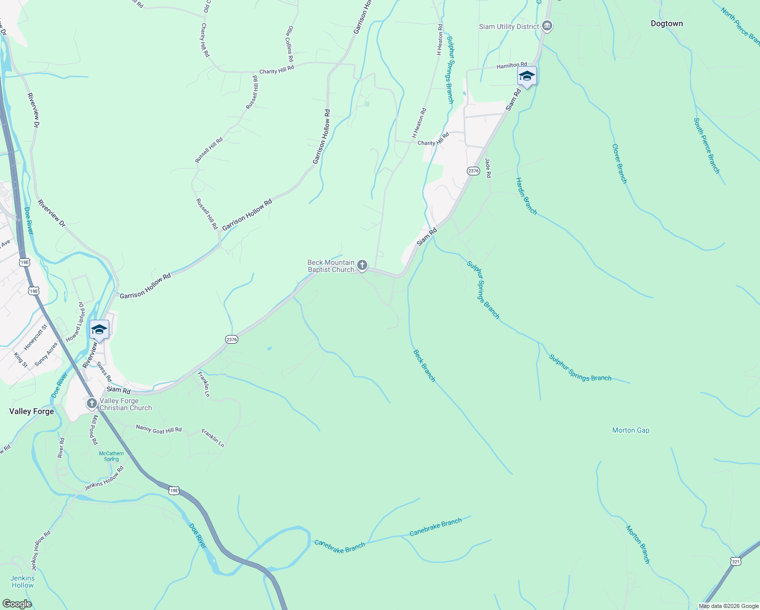 map of restaurants, bars, coffee shops, grocery stores, and more near 143 Webb Hollow Loop in Elizabethton