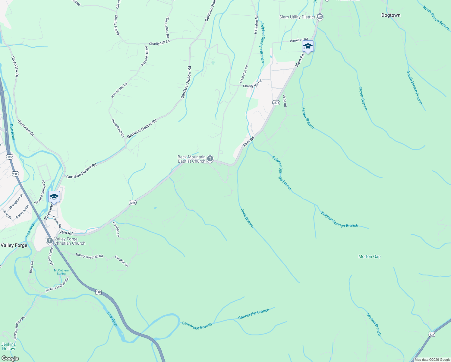 map of restaurants, bars, coffee shops, grocery stores, and more near 143 Webb Hollow Loop in Elizabethton