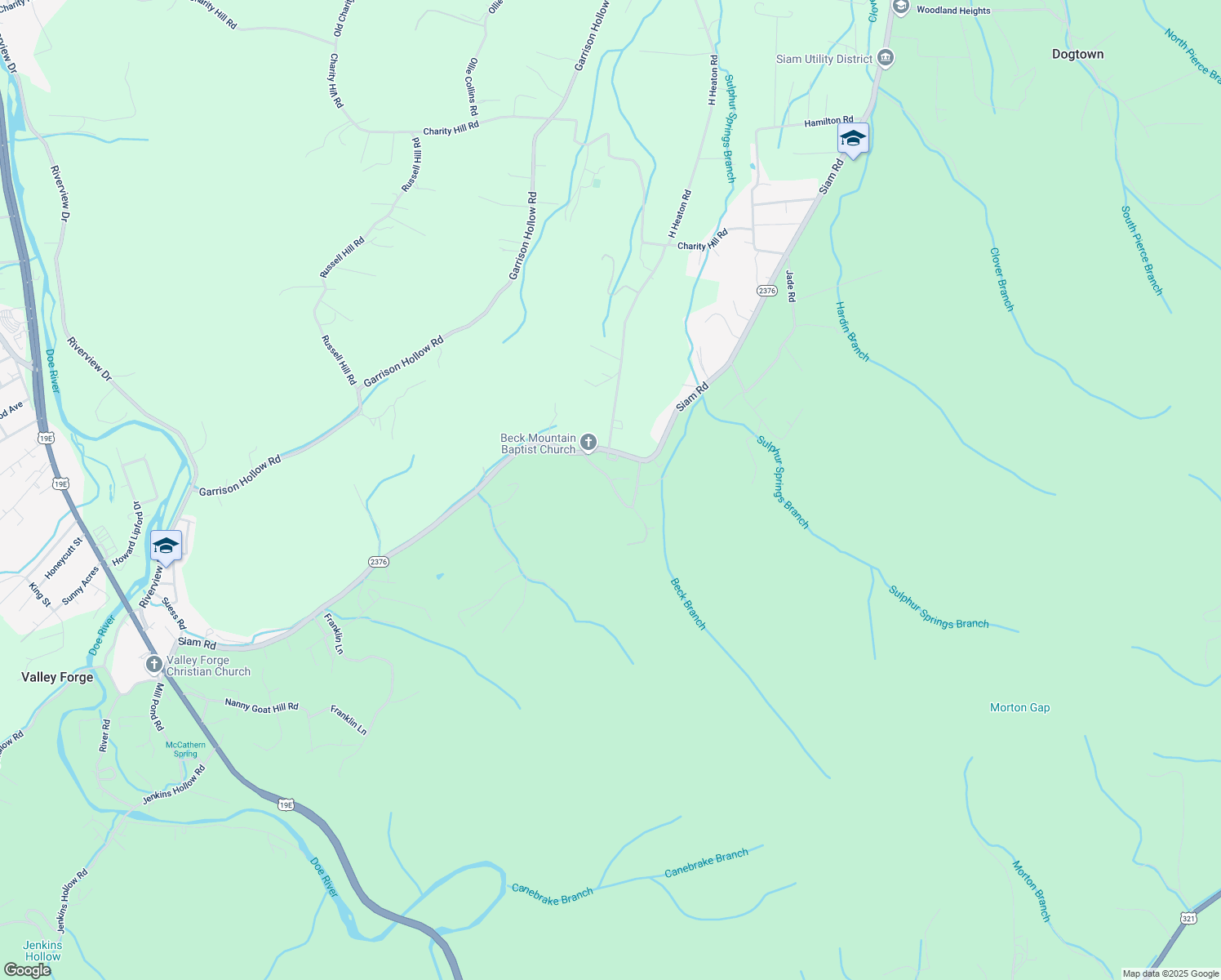 map of restaurants, bars, coffee shops, grocery stores, and more near 128 Webb Hollow Loop in Elizabethton