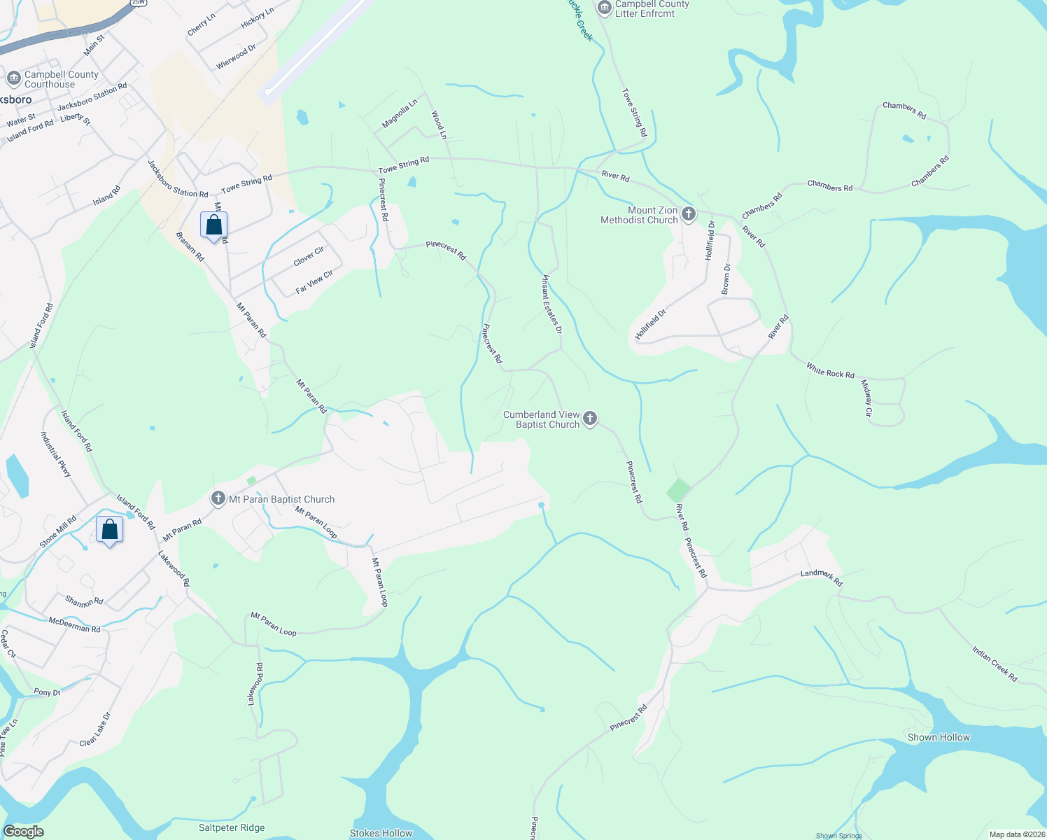 map of restaurants, bars, coffee shops, grocery stores, and more near 712 Pinecrest Road in Jacksboro