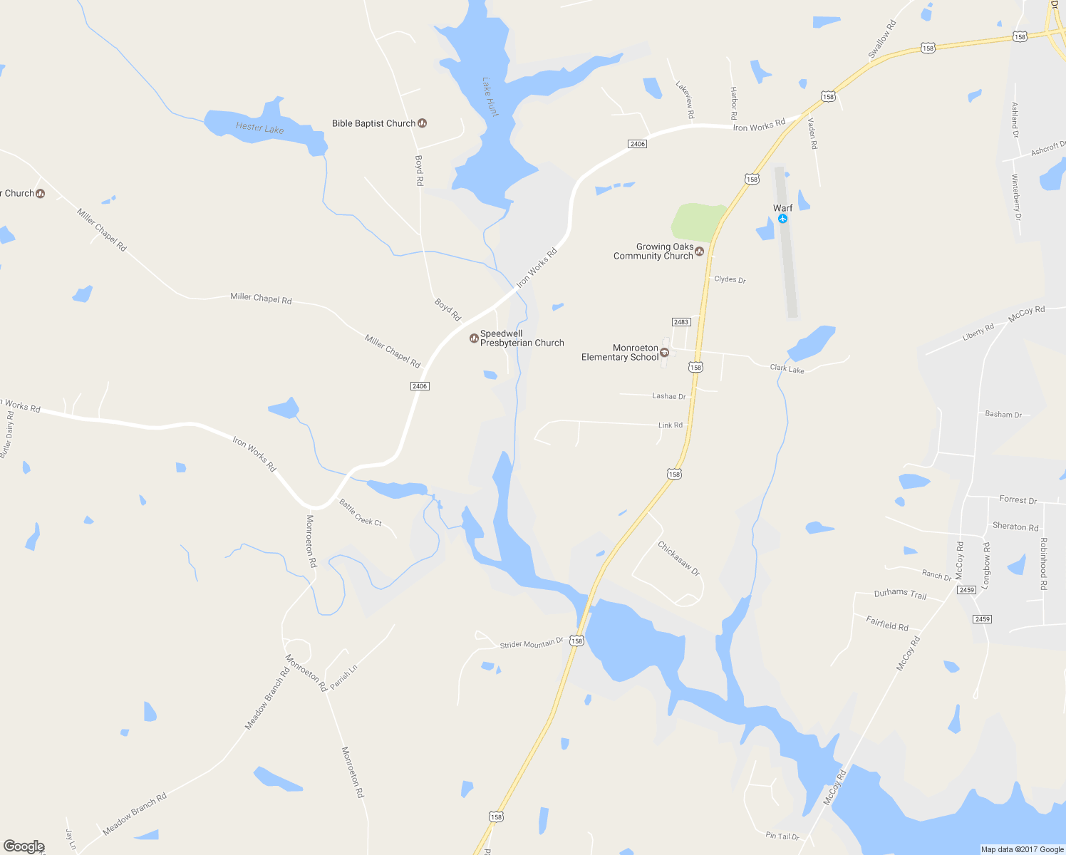 map of restaurants, bars, coffee shops, grocery stores, and more near 381 Link Road in Reidsville