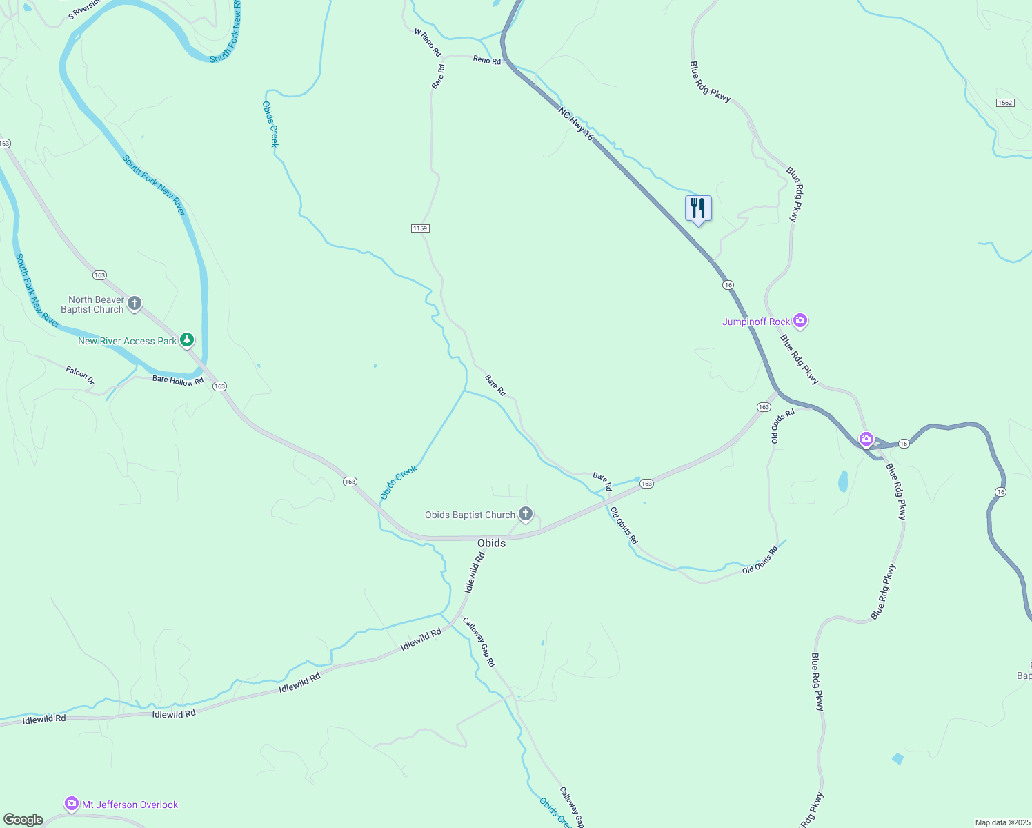 map of restaurants, bars, coffee shops, grocery stores, and more near 1451 Bare Road in West Jefferson