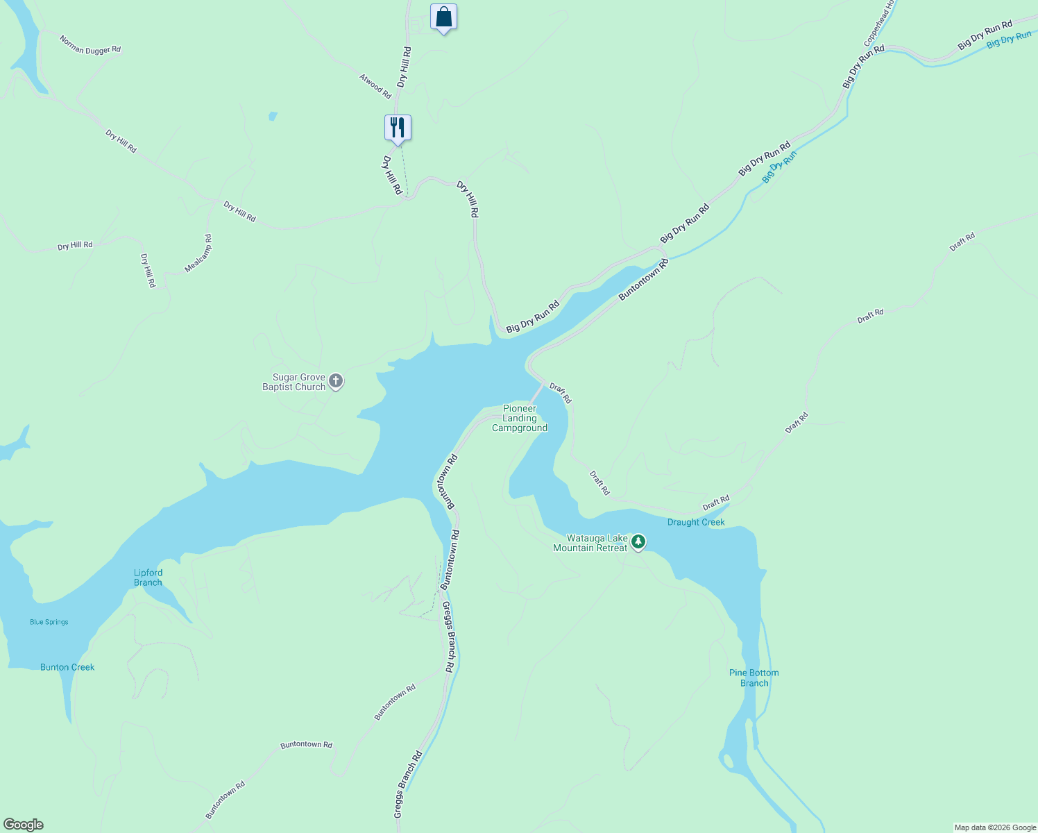 map of restaurants, bars, coffee shops, grocery stores, and more near 2575 Buntontown Road in Butler