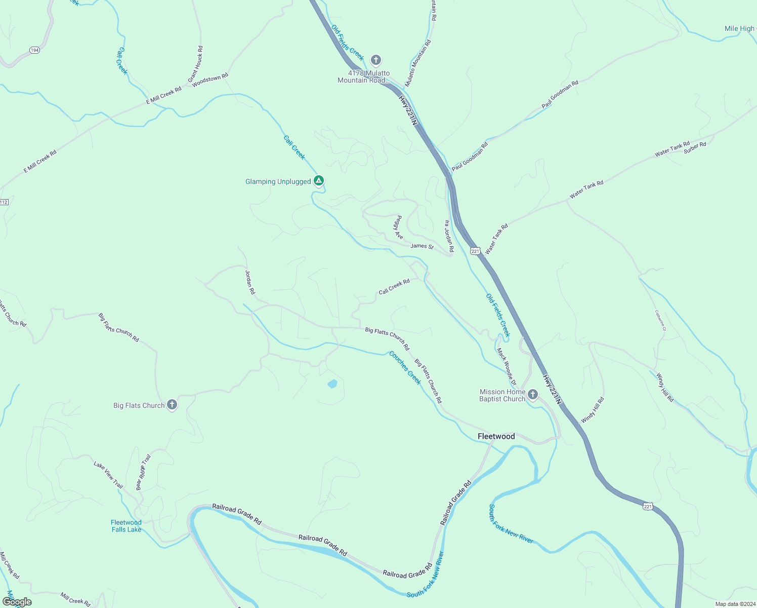 map of restaurants, bars, coffee shops, grocery stores, and more near 226 Call Creek Road in Fleetwood