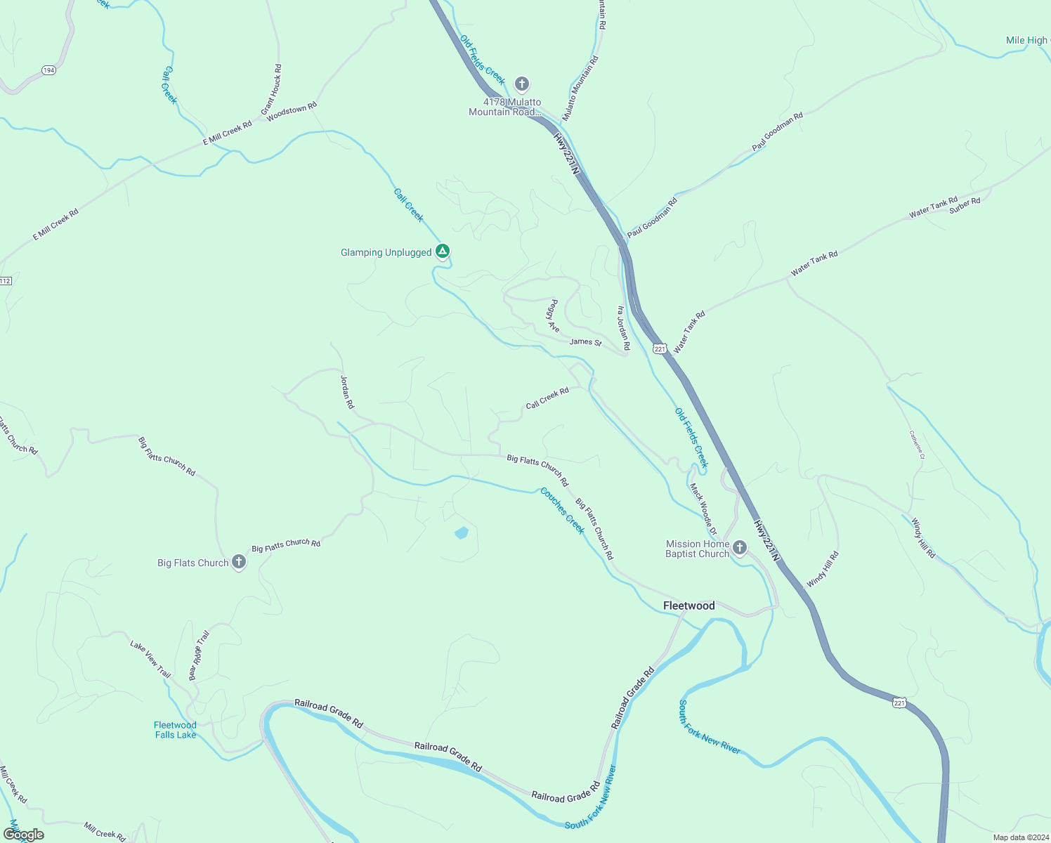 map of restaurants, bars, coffee shops, grocery stores, and more near 226 Call Creek Road in Fleetwood