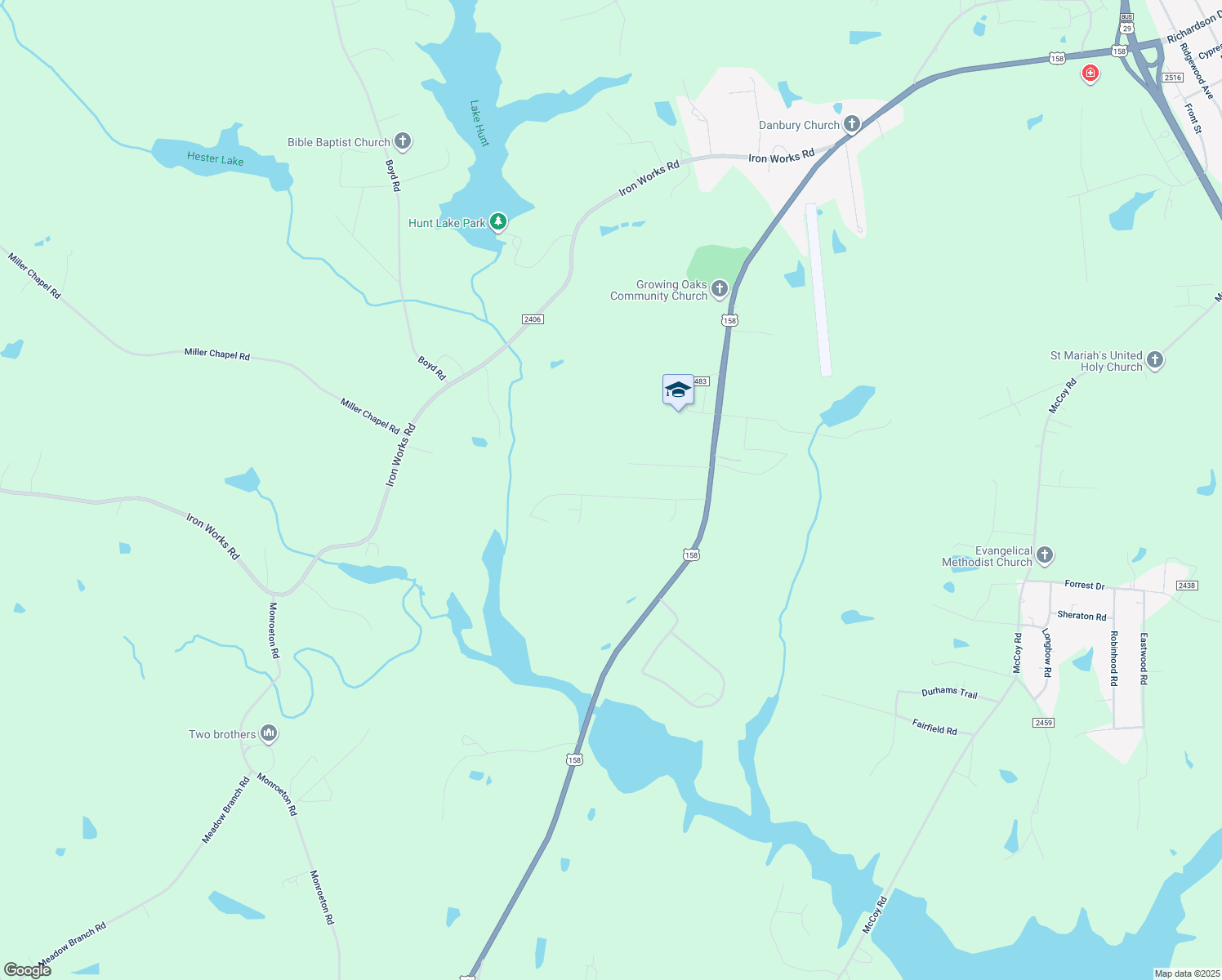map of restaurants, bars, coffee shops, grocery stores, and more near 251 Link Road in Reidsville