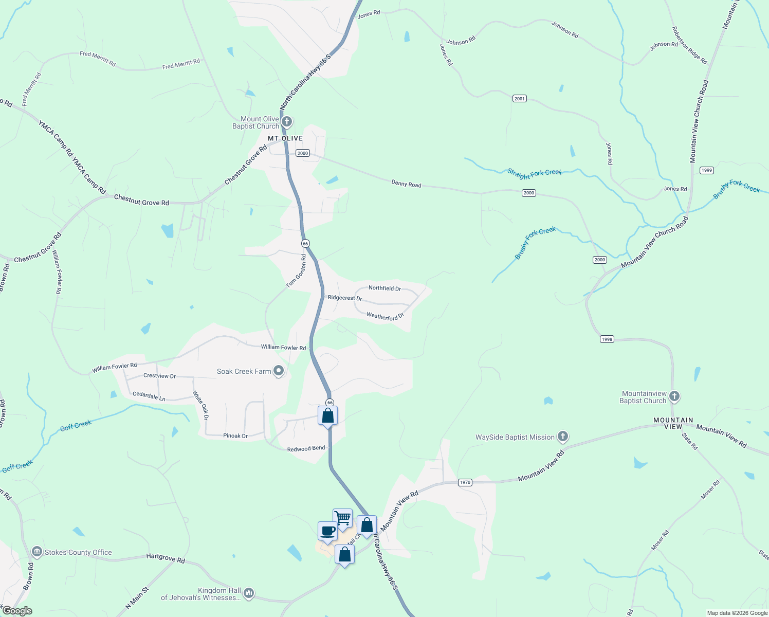 map of restaurants, bars, coffee shops, grocery stores, and more near 330 Ridgecrest Dr in King