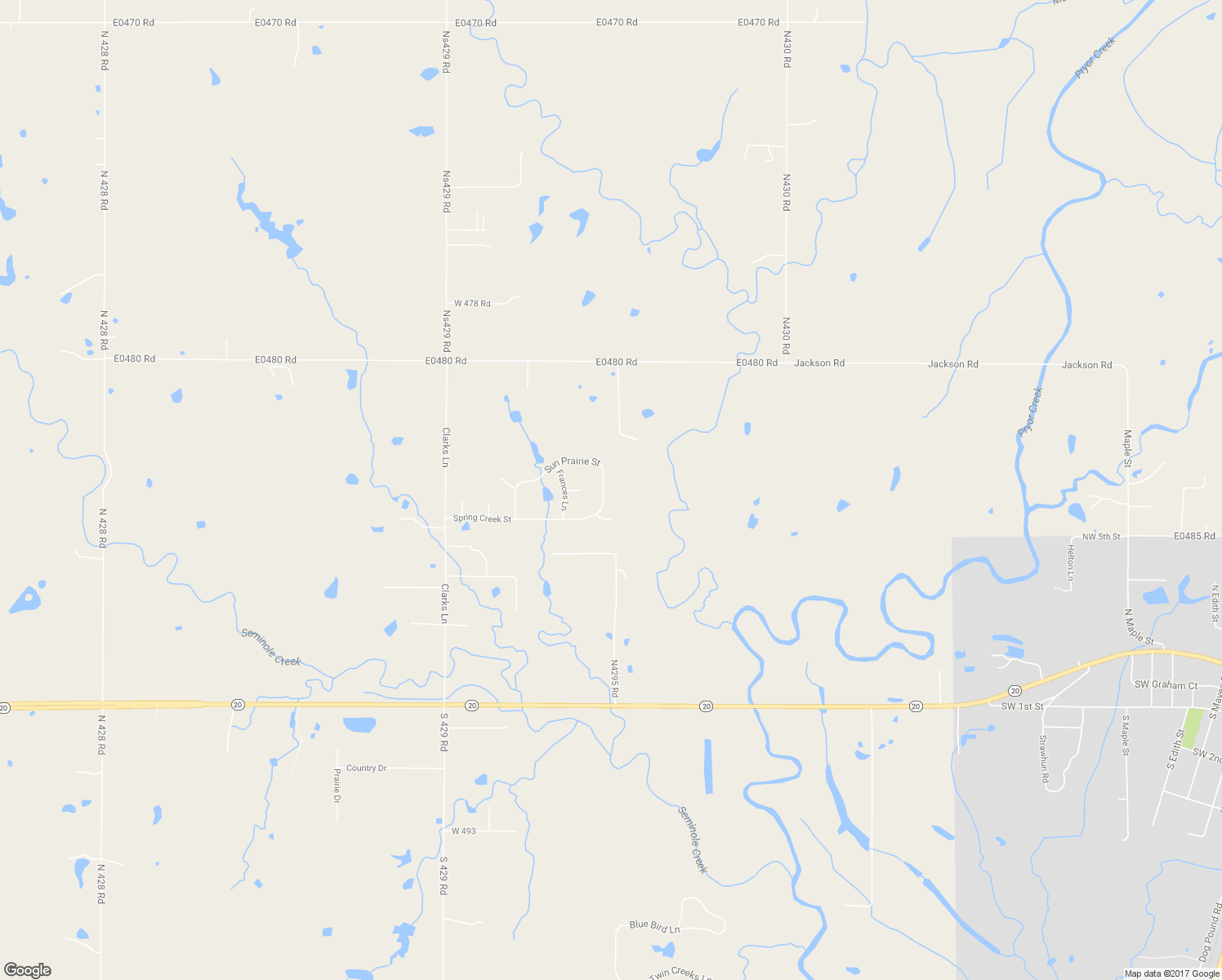 map of restaurants, bars, coffee shops, grocery stores, and more near 449 Sun Prairie Street in Pryor
